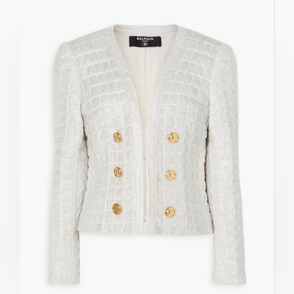 BALMAIN Wool Jacket In Noir Embellished Size 46